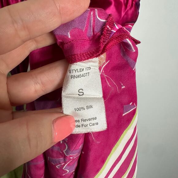 Cabi Women's Cosmo Floral Print 100% Silk Pink Green Sleeveless Tunic Blouse S - Picture 4 of 8